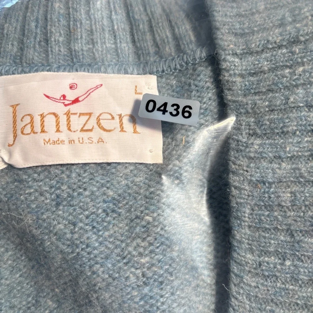 Vintage Jantzen Mens Blue Wool Blend Button Front Cardigan Sweater Vest L USA